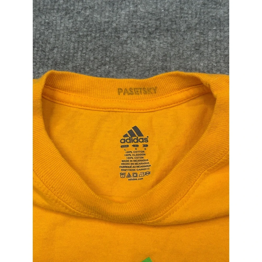 Adidas Mens Large Orange‎ Graphic T-Shirt Green Logo Short Sleeve Cotton Tee